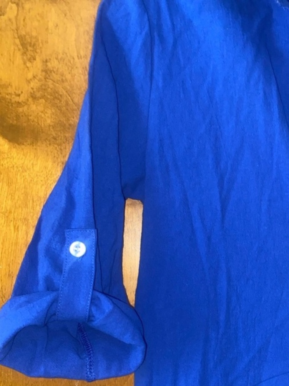 Blue Small Collared Button Down Shirt Dress Side Slits Roll Tab Long Sleeves - Picture 4 of 8